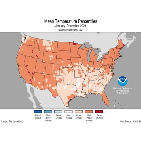 US was mostly hotter than average in 2021