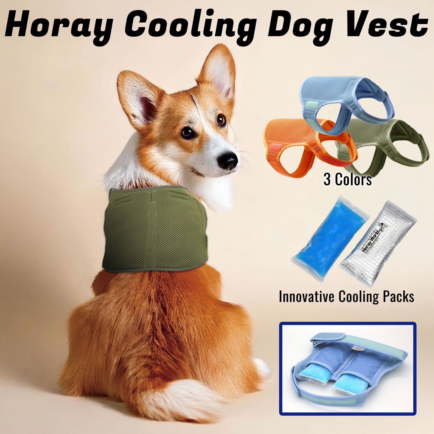 Horay Cooling Dog Vest Available in 3 Colors!  - Soft, reusable. Heat cramps / heat exhaustion / heatstroke prevention for dogs.