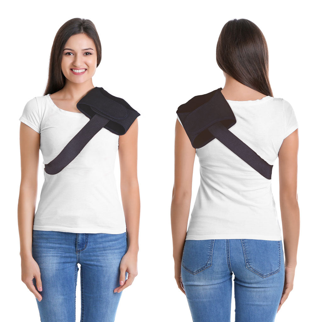 Cooling brace over women's shoulder